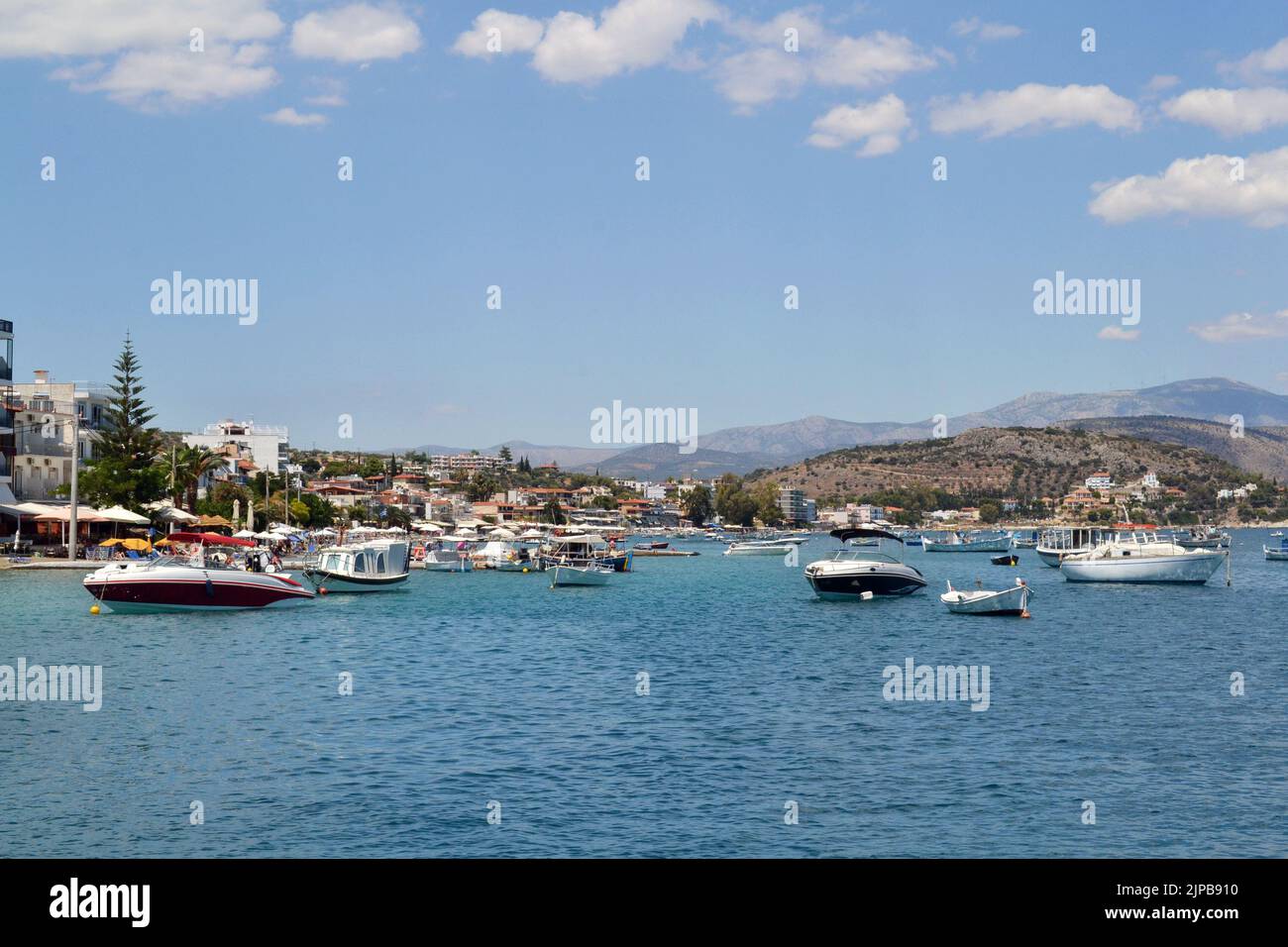 Boats in Tolo, a small village in Greece on the Peloponnese peninsula. Stock Photo