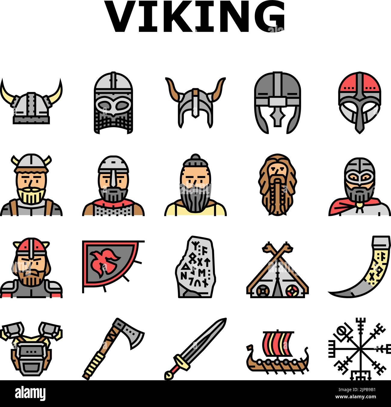 viking medieval norse helmet icons set vector Stock Vector Image & Art ...