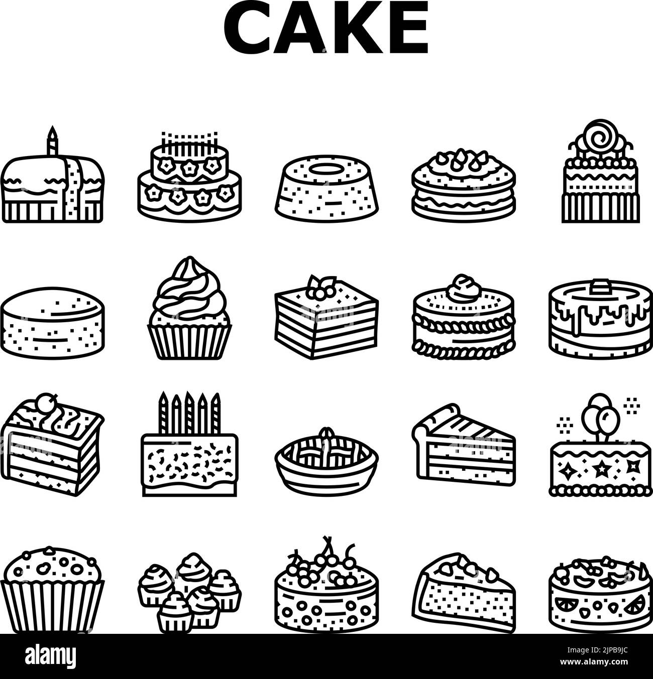 cake birthday food dessert party icons set vector Stock Vector Image ...