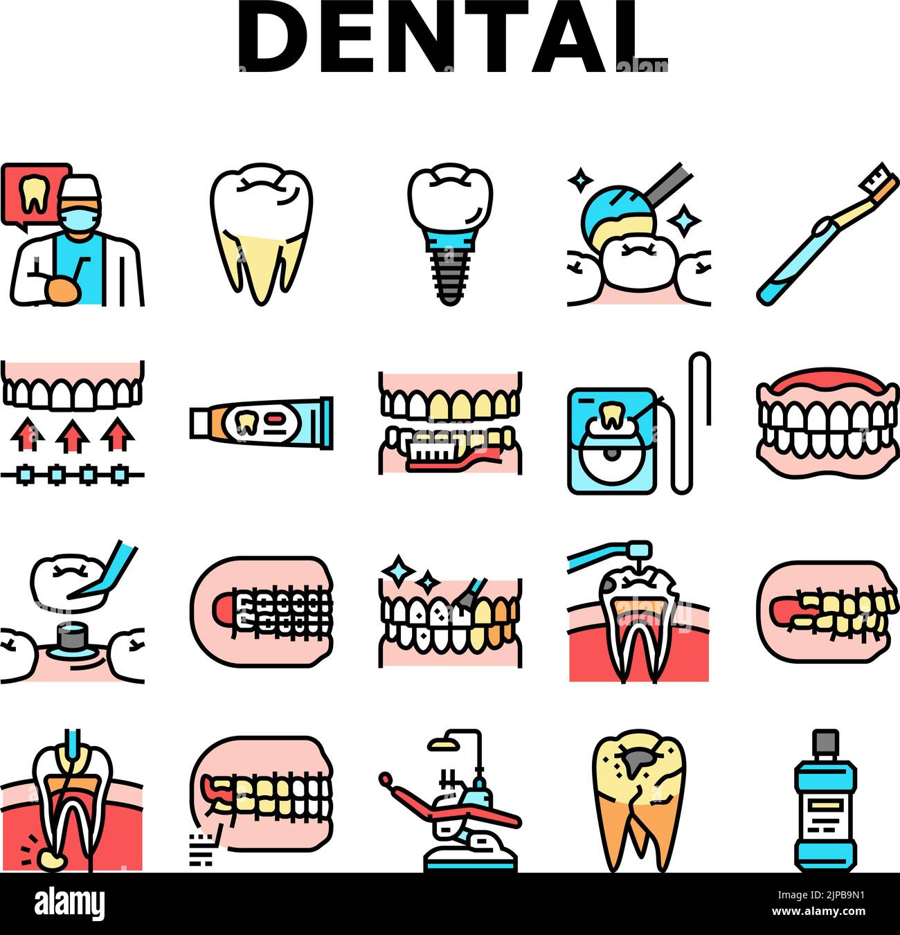 dental care dentist tooth implant icons set vector Stock Vector Image ...