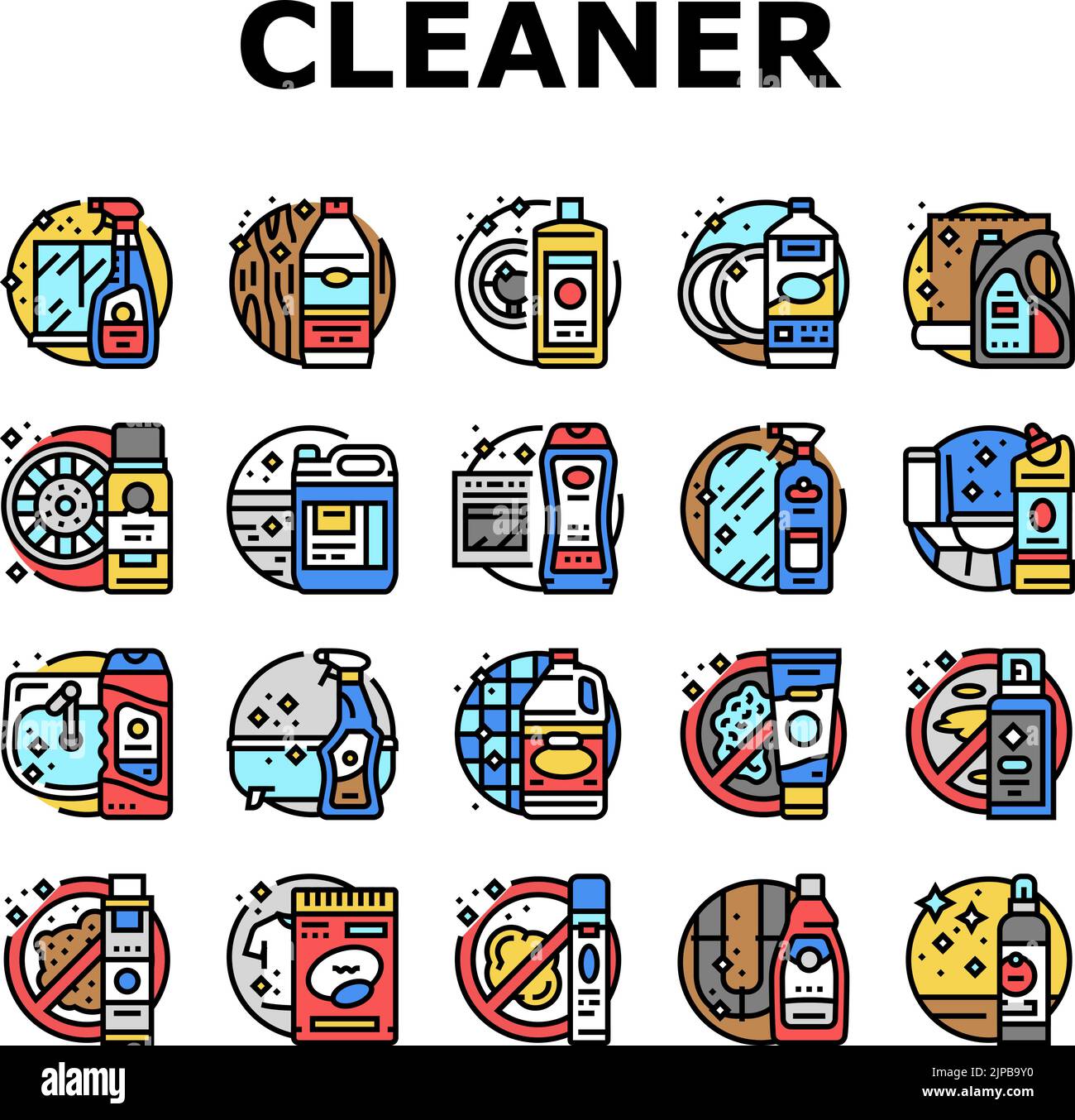 cleaner clean detergent wash hand icons set vector Stock Vector Image