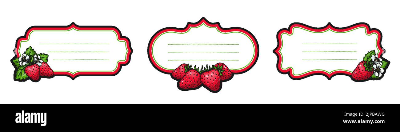 Strawberry authentic retro vector craft labels. Badges with handdrawn ...