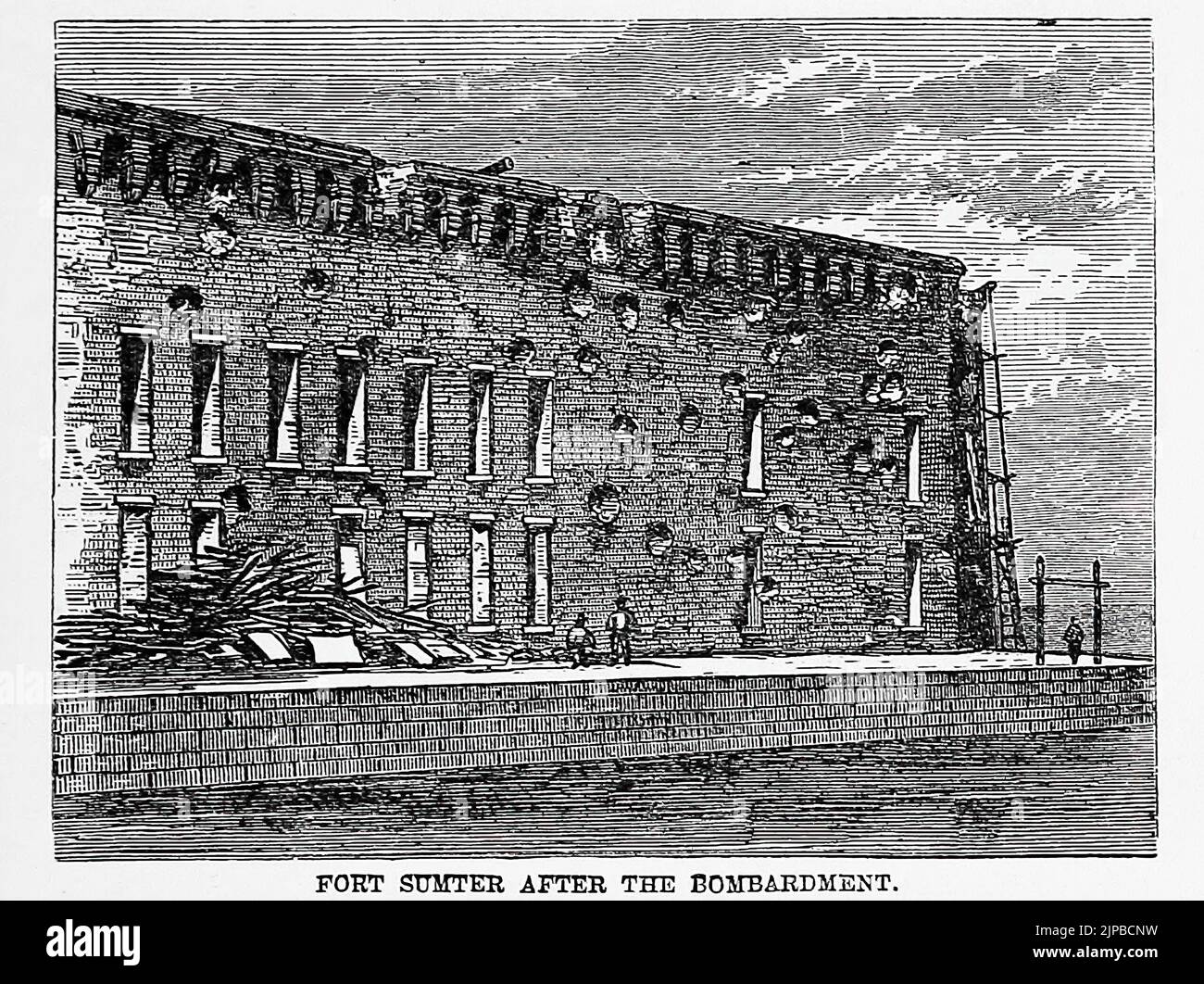 Fort Sumter After The Bombardment. Battle of Fort Sumter, South Carolina, April 1861. 19th century American Civil War illustration by George B. Herbert Stock Photo