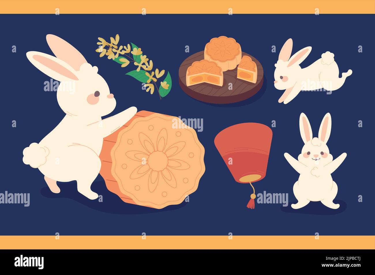 icon set of mid autumn Stock Vector