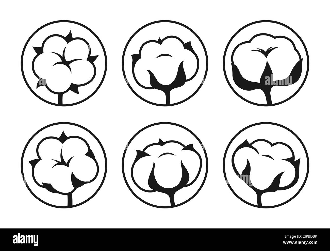 Cotton flower simple sign or stencil stamp set. Natural blossom fluffy