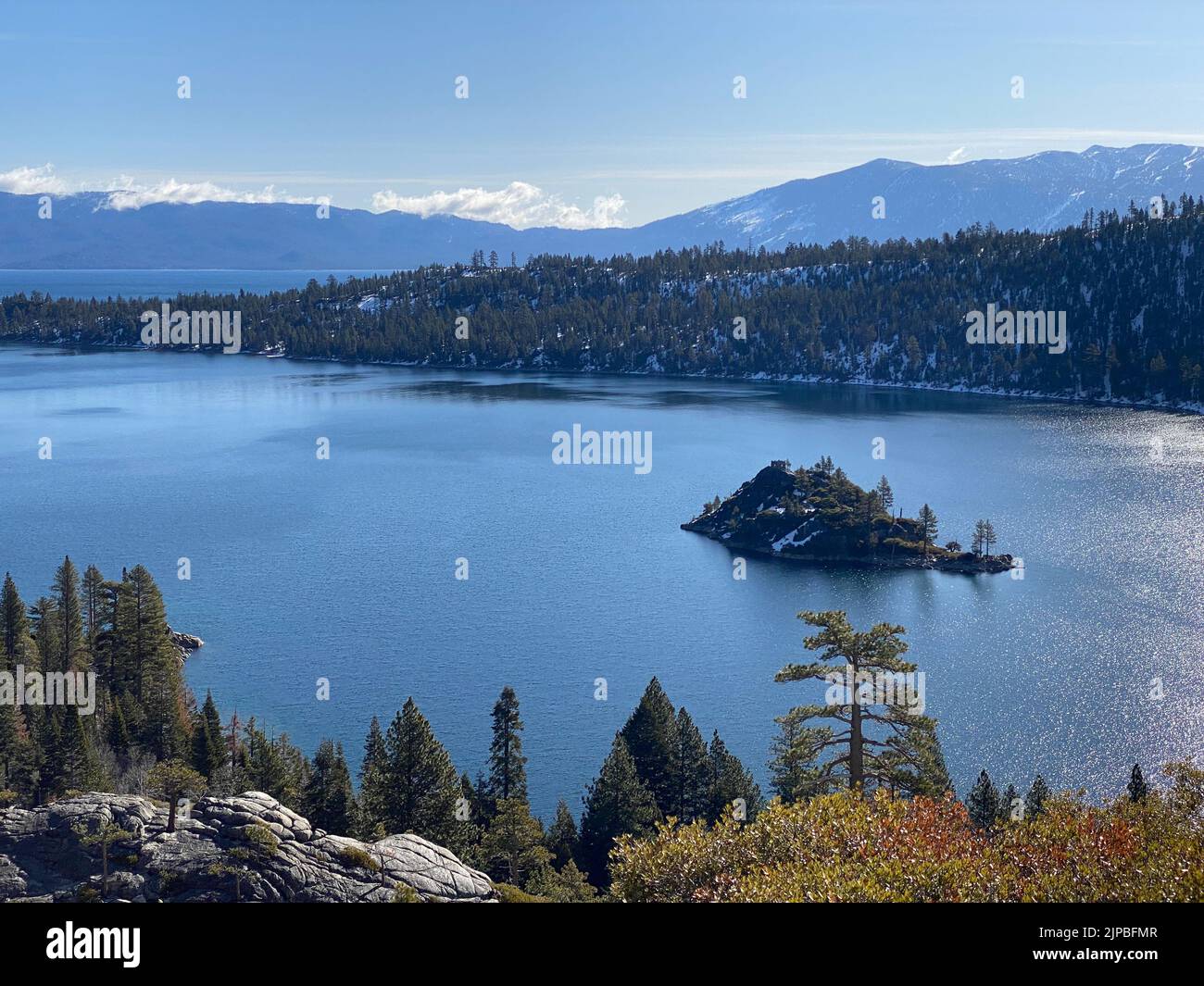 Photo of Fannette Island in Lake Tahoe within Emerald Bay State Park in California, United States, USA. Stock Photo