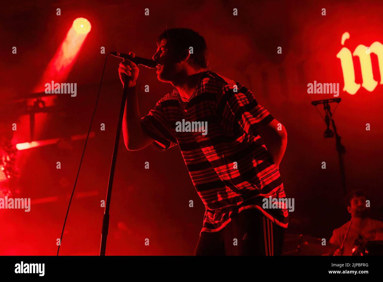 Padova, Italy. 16th Aug, 2022. Grian Chatten of Irish post-punk band Fontaines D.C. performs in a live concert at Parco Della Musica in Padova. Credit: SOPA Images Limited/Alamy Live News Stock Photo