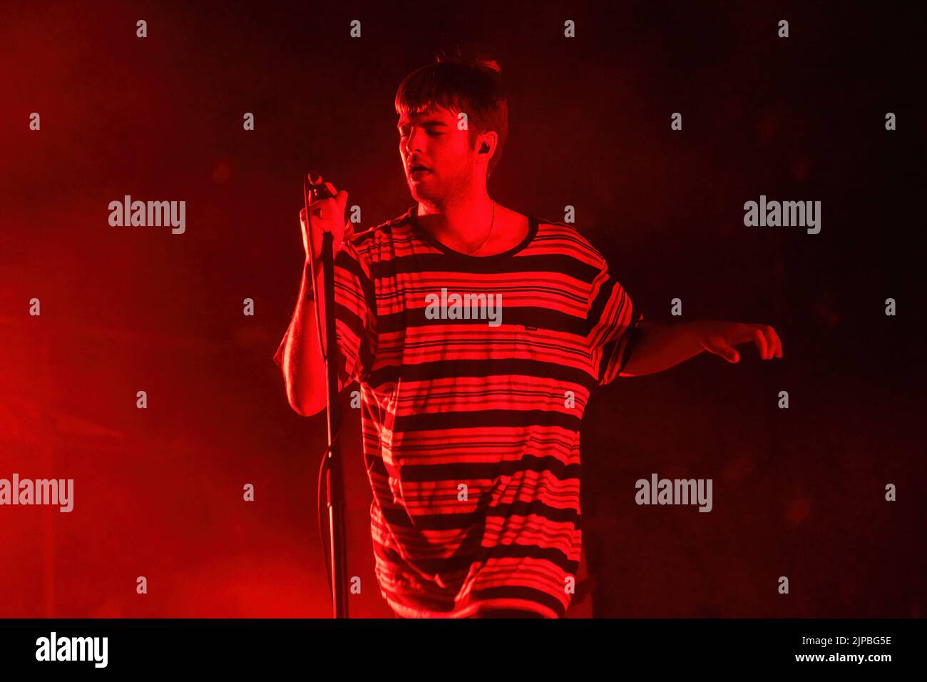 Padova, Italy. 16th Aug, 2022. Grian Chatten of Irish post-punk band Fontaines D.C. performs in a live concert at Parco Della Musica in Padova. (Photo by Mairo Cinquetti/SOPA Images/Sipa USA) Credit: Sipa USA/Alamy Live News Stock Photo