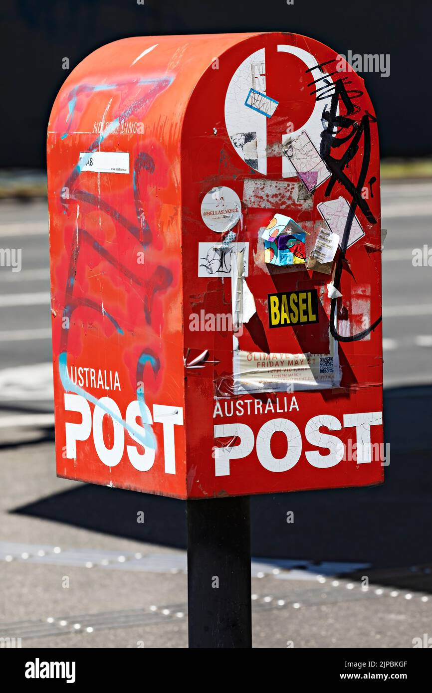 Ballarat Australia /  An Australia Post Postal Box  defaced with markings in central Ballarat. Stock Photo