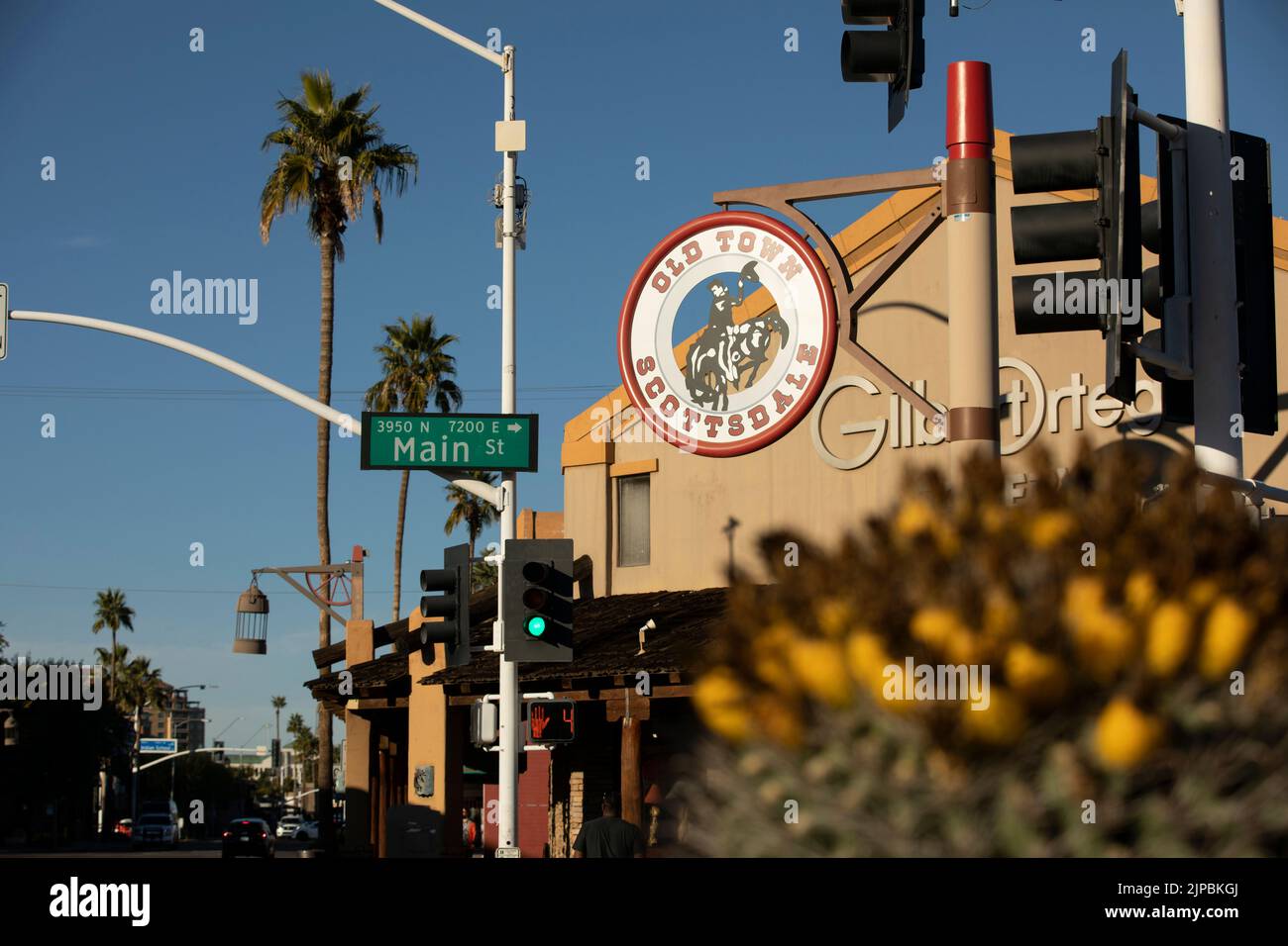 Scottsdale, Arizona, USA January 4, 2022 Late afternoon light shines on the historic facades