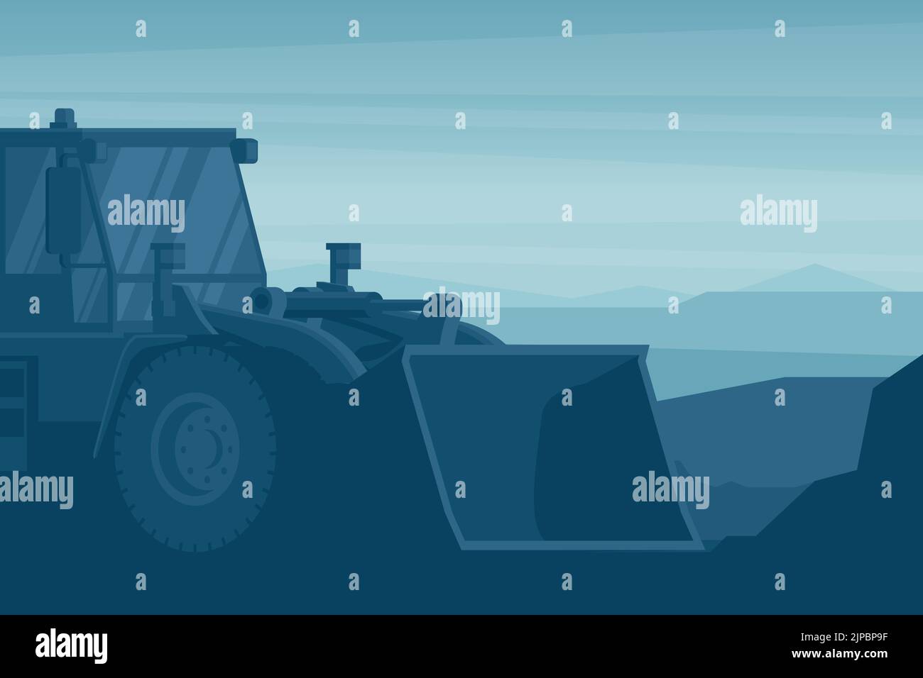 Front end loader heavy machinery stage background used in the construction and mining industry Stock Vector