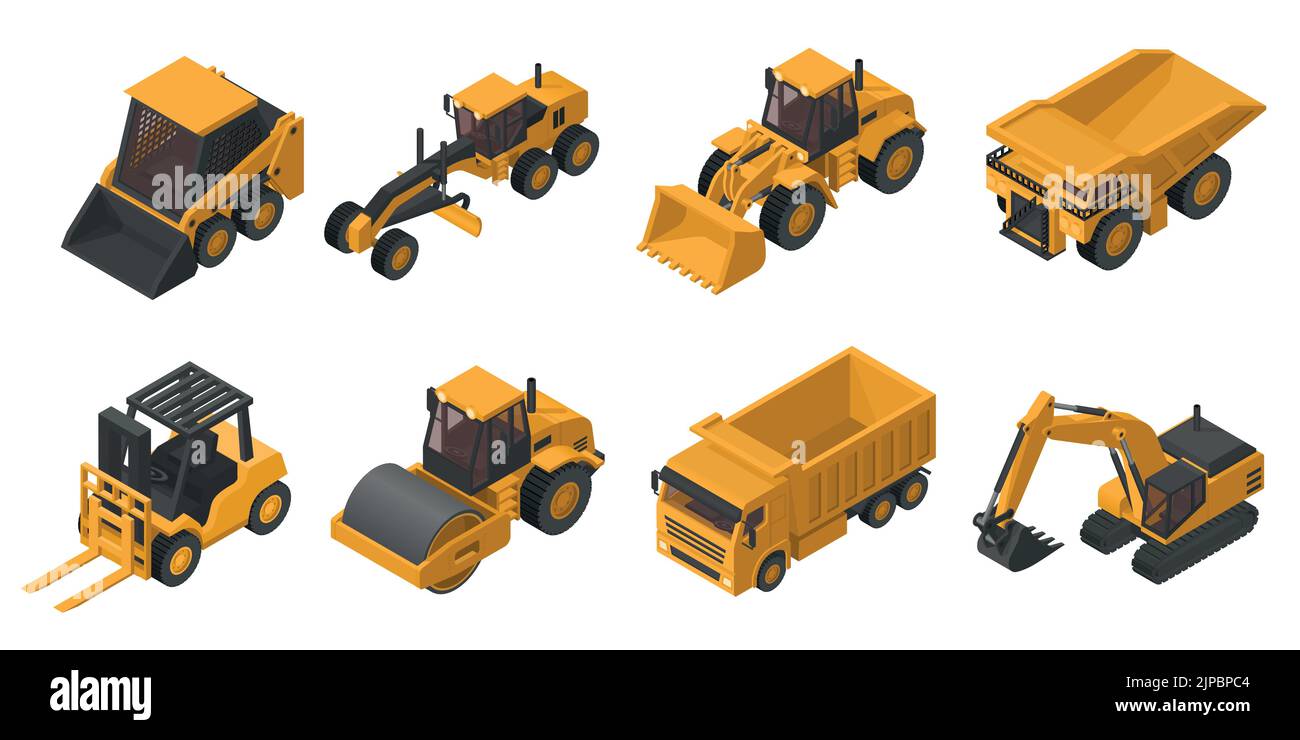 Heavy Machine Reference 3d Image Set of 3D isometric heavy machinery used in the construction and mining ...
