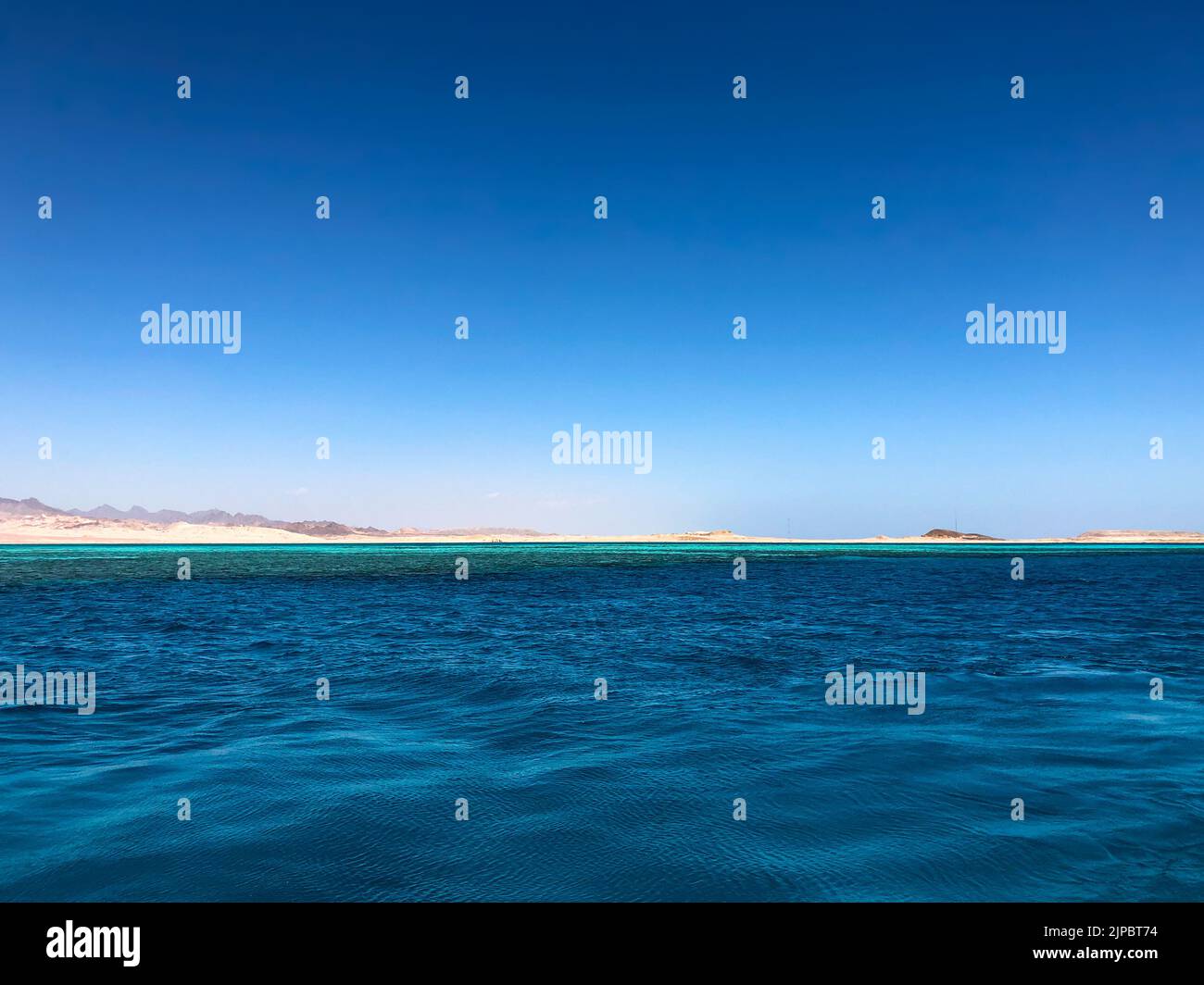 Amazing view horizon line Egypt. panoramic overlook blue sea surface far from coast. Natural background sunny day sky. Template free space wallpaper Stock Photo