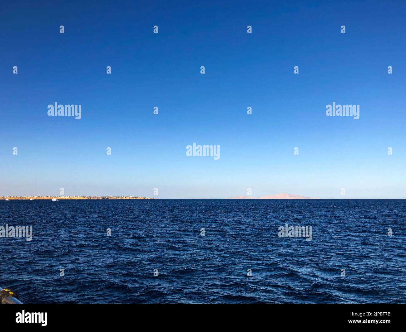 Amazing view horizon line Egypt. panoramic overlook blue sea surface far from coast. Natural background sunny day sky. Template free space wallpaper Stock Photo