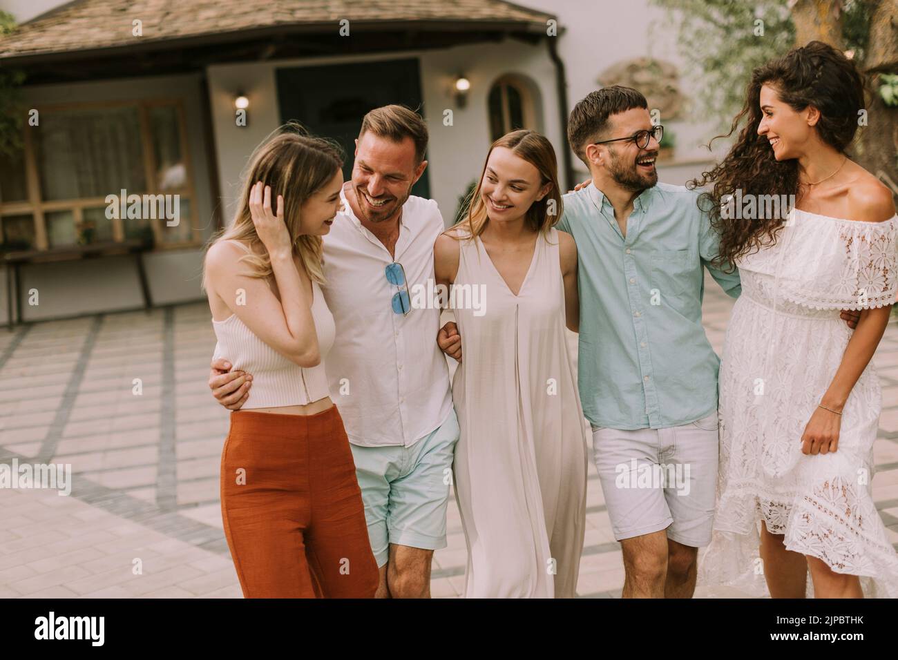 Group of young people having fun outdoors Stock Photo