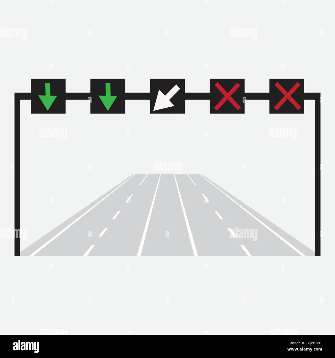 Road with different lane control signals Stock Vector