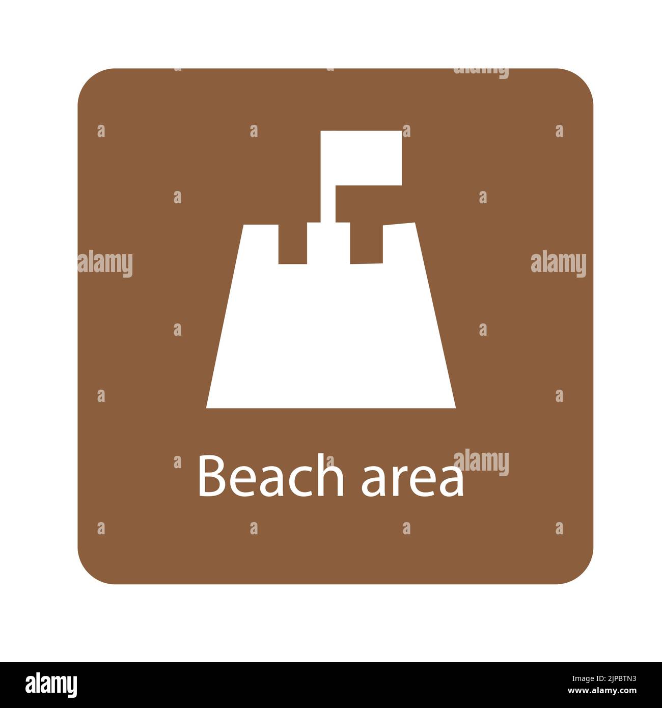 Sand castle with flag and the text beach area Stock Vector