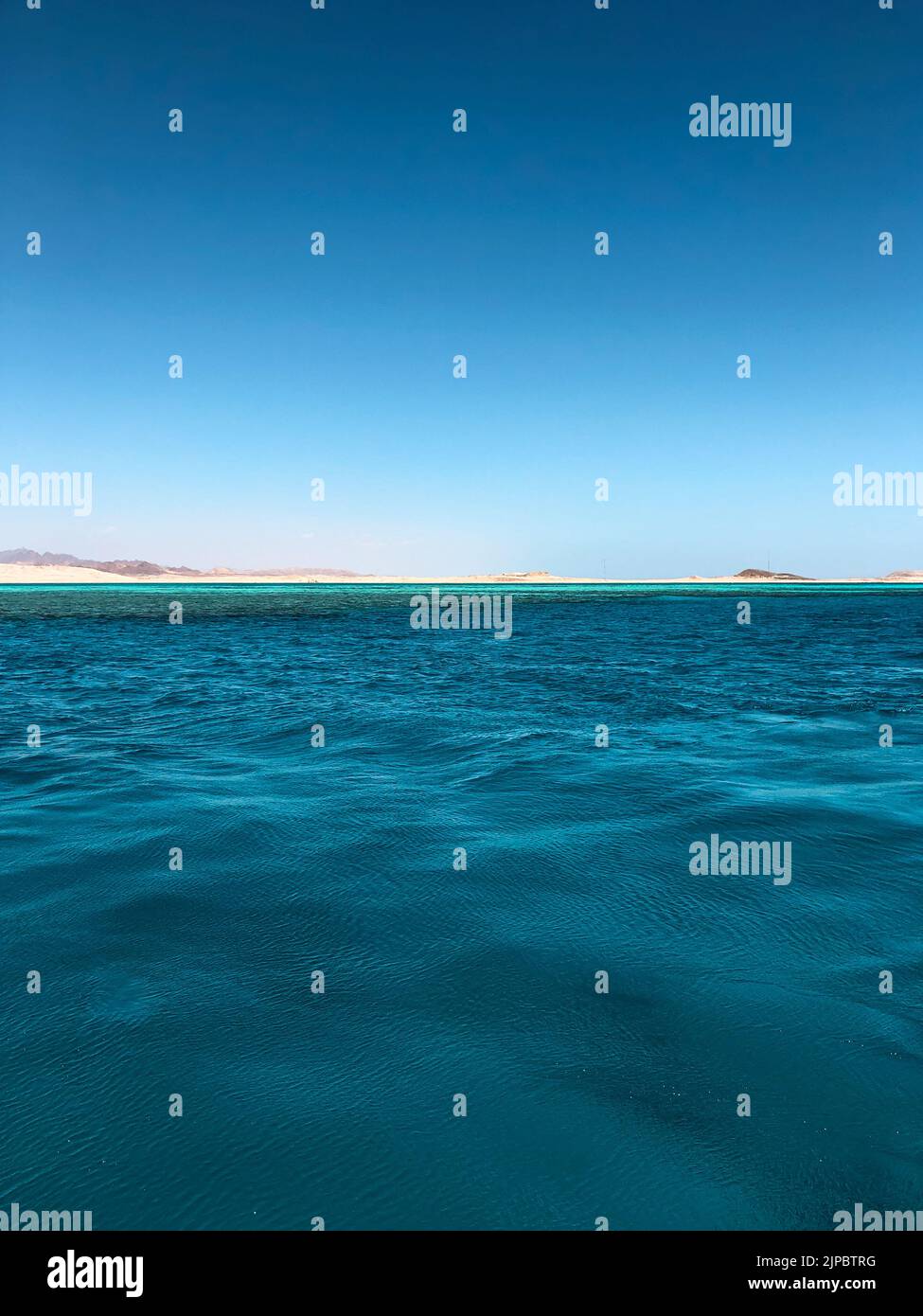 Amazing view horizon line Egypt. panoramic overlook blue sea surface far from coast. Natural background sunny day sky. Template free space wallpaper Stock Photo