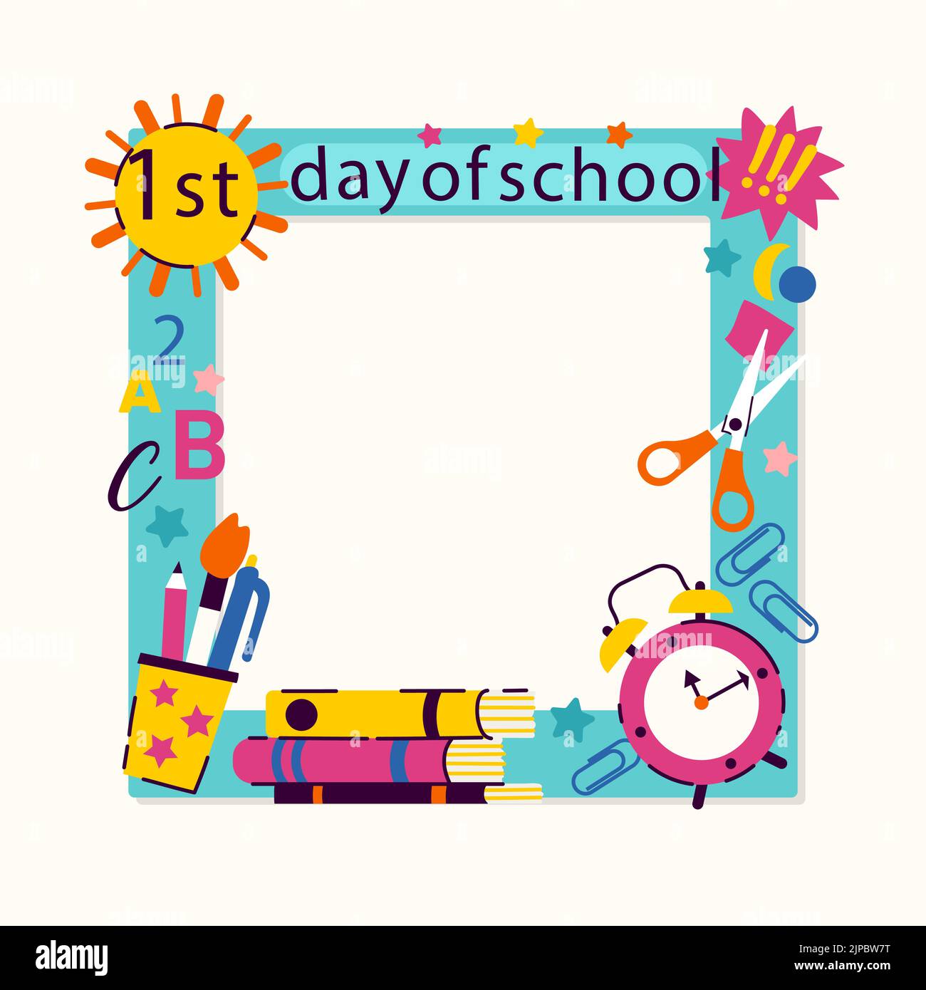 Flat design first day of school frame Vector illustration Stock Vector ...