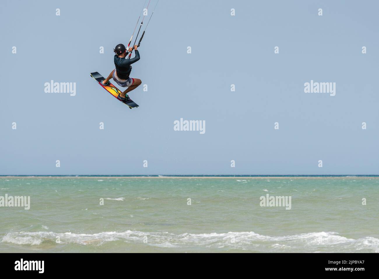Kiteboarding progression, Man learning basic jumps kitesurfing, , surf