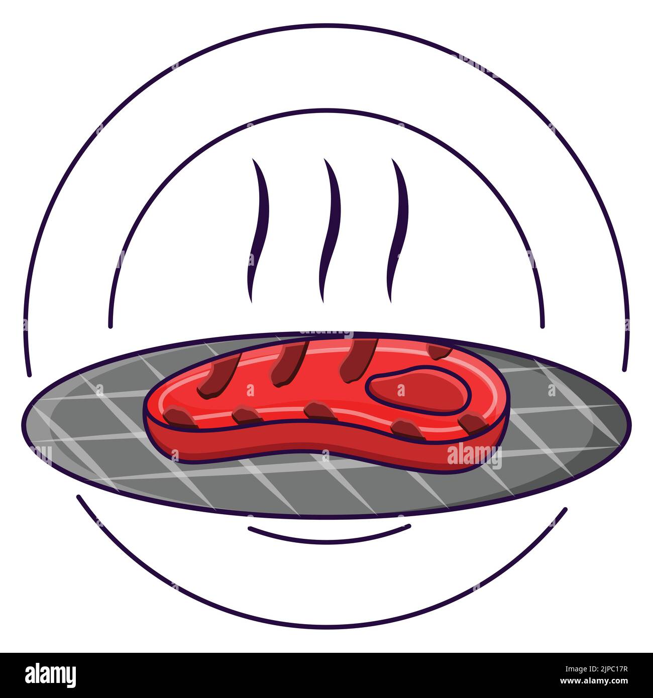 Hot Red Steak Food On Circular Background. Stock Vector