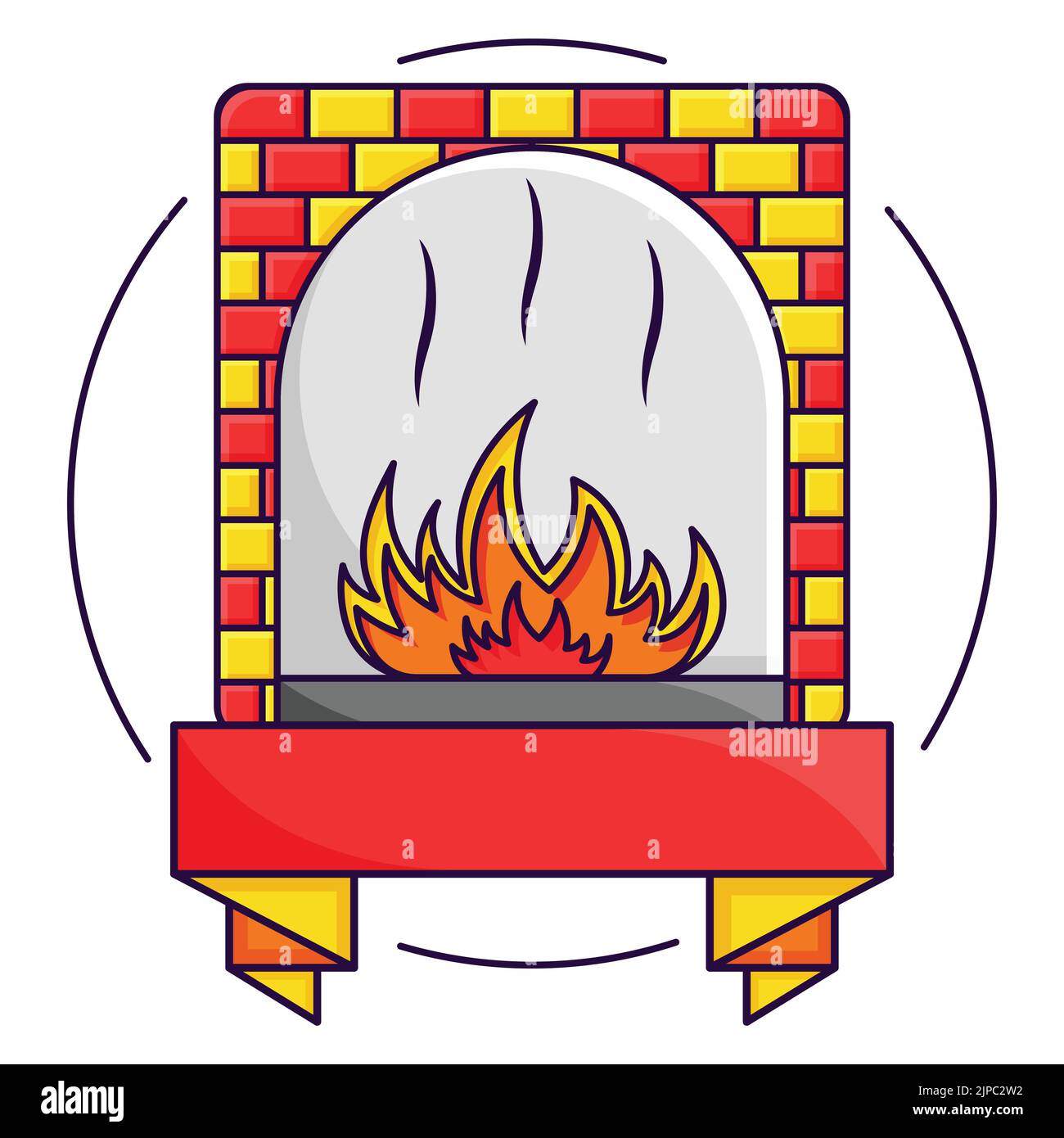 Burning Fireplace Yellow And Red Flat Vector Stock Vector Image Art