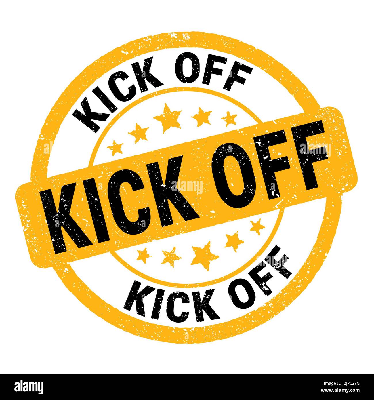 KICK OFF text written on yellow-black grungy stamp sign Stock Photo - Alamy