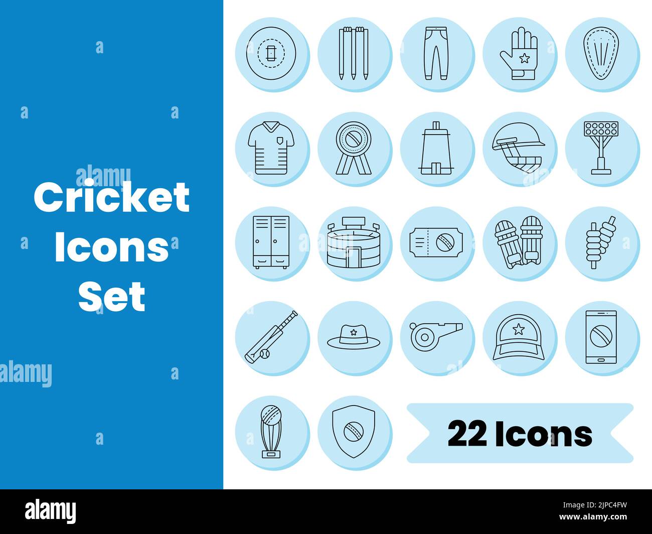 Isolated Cricket Icon Or Symbol Set On White And Blue Background. Stock Vector