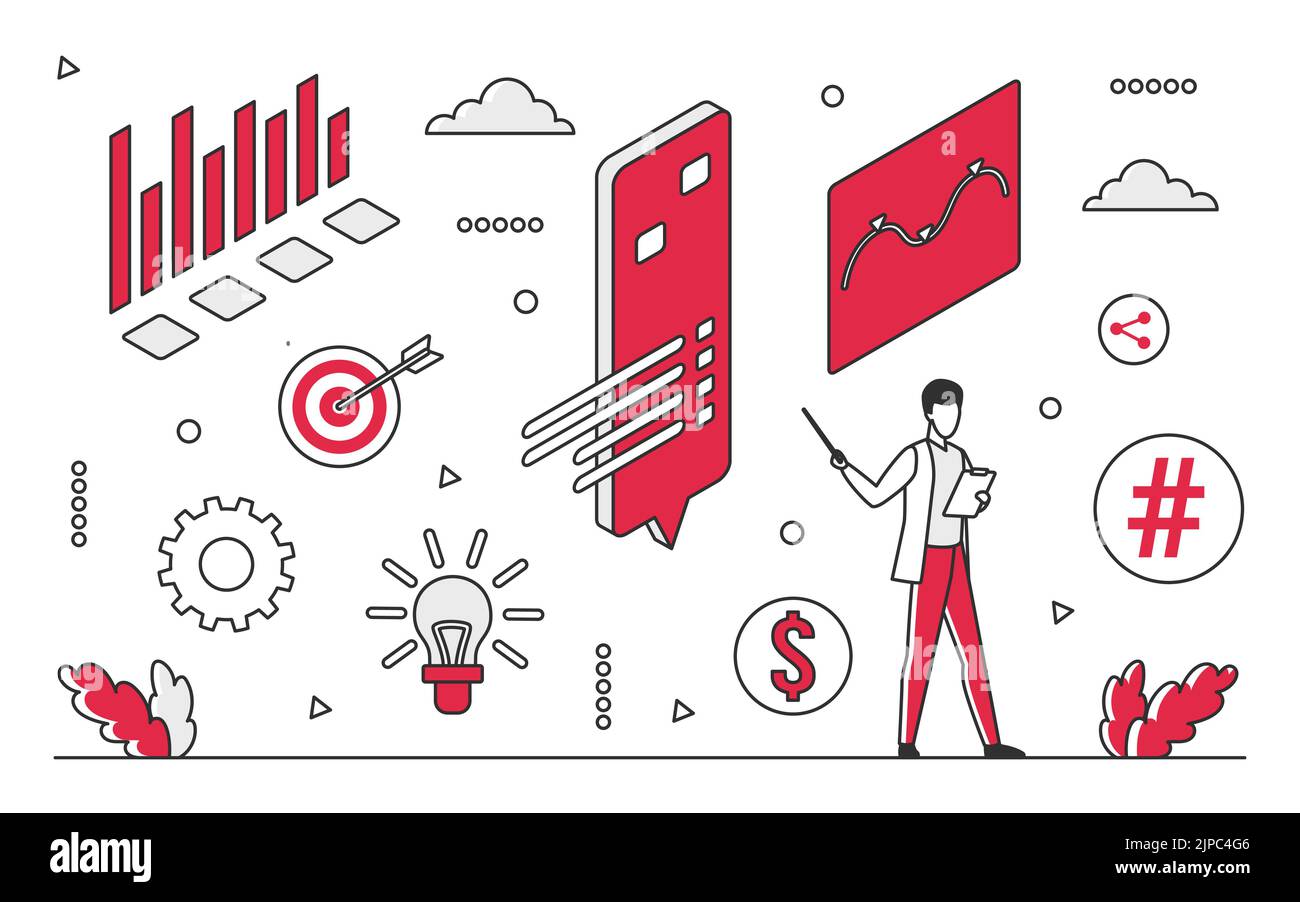 Chart data statistics. Information visualization, business flow info vector monocolor illustration Stock Vector