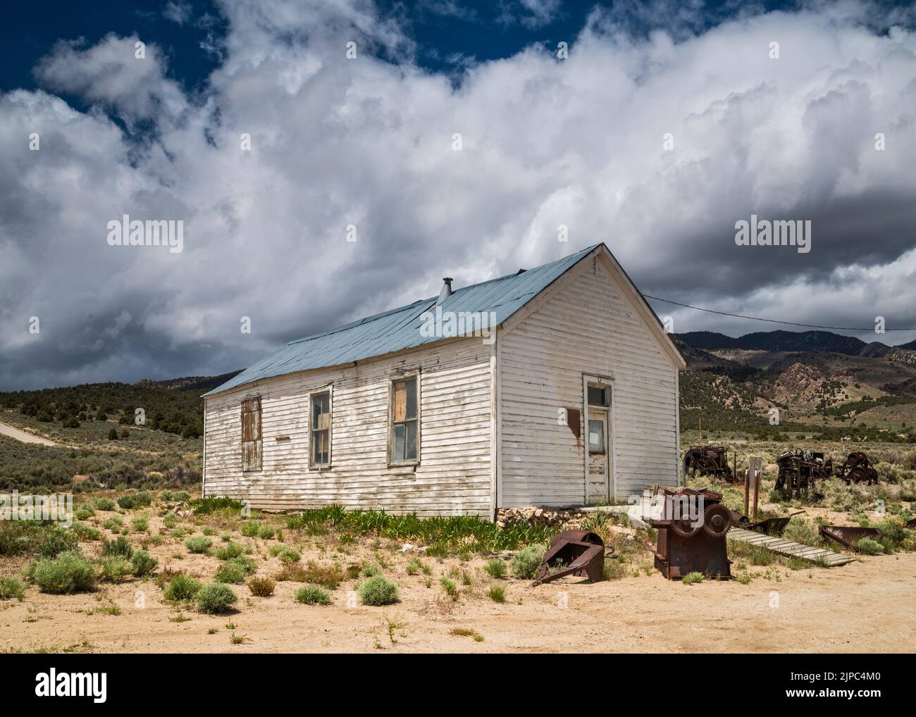 Cherry Creek School, 1872, now museum in ghost town of Cherry Creek, Nevada, USA Stock Photo