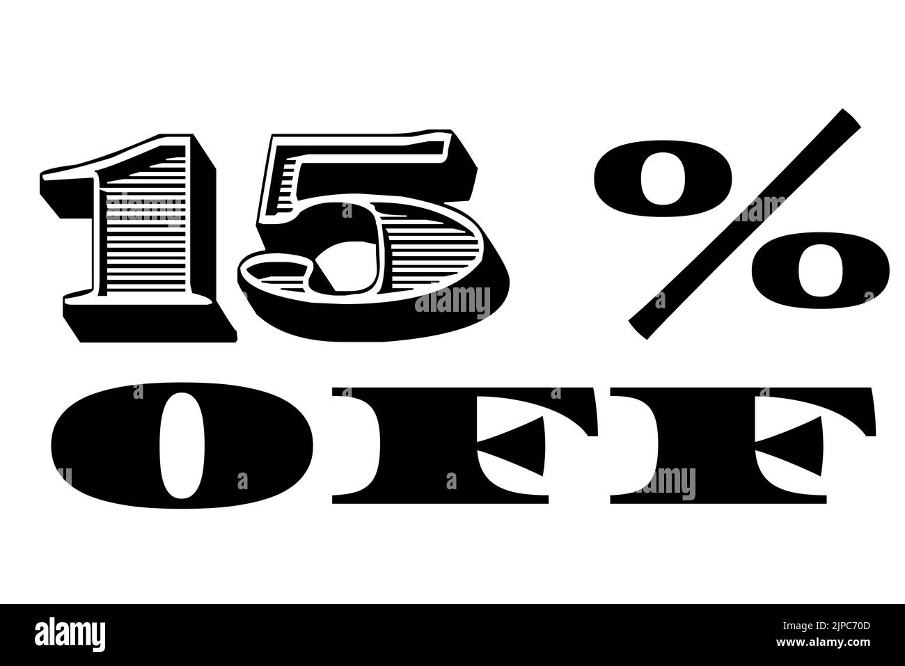 black text 15 percent off the price with dollar bill font sales on