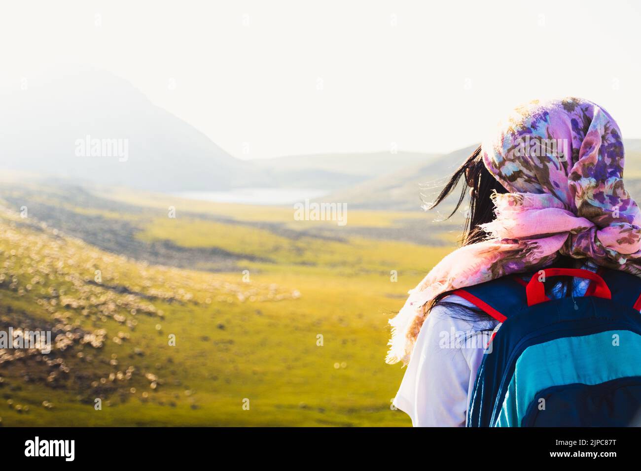 Woman hiking caucasus mountains sunny day hi-res stock photography and ...