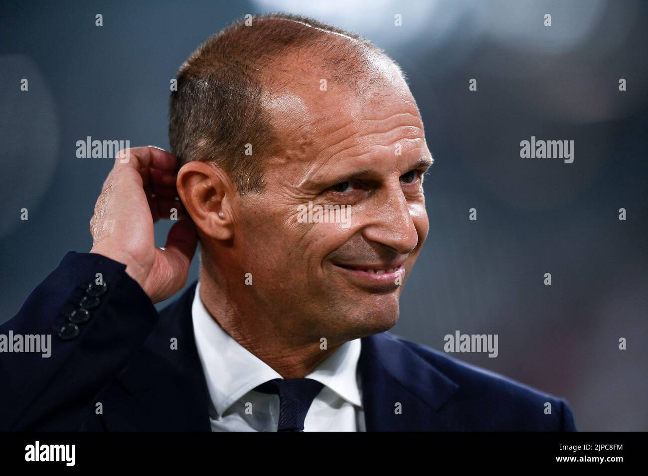 Turin, Italy. 15 August 2022. Massimiliano Allegri, head coach of Juventus FC, looks on prior to the Serie A football match between Juventus FC and US Sassuolo. Credit: Nicolò Campo/Alamy Live News Stock Photo