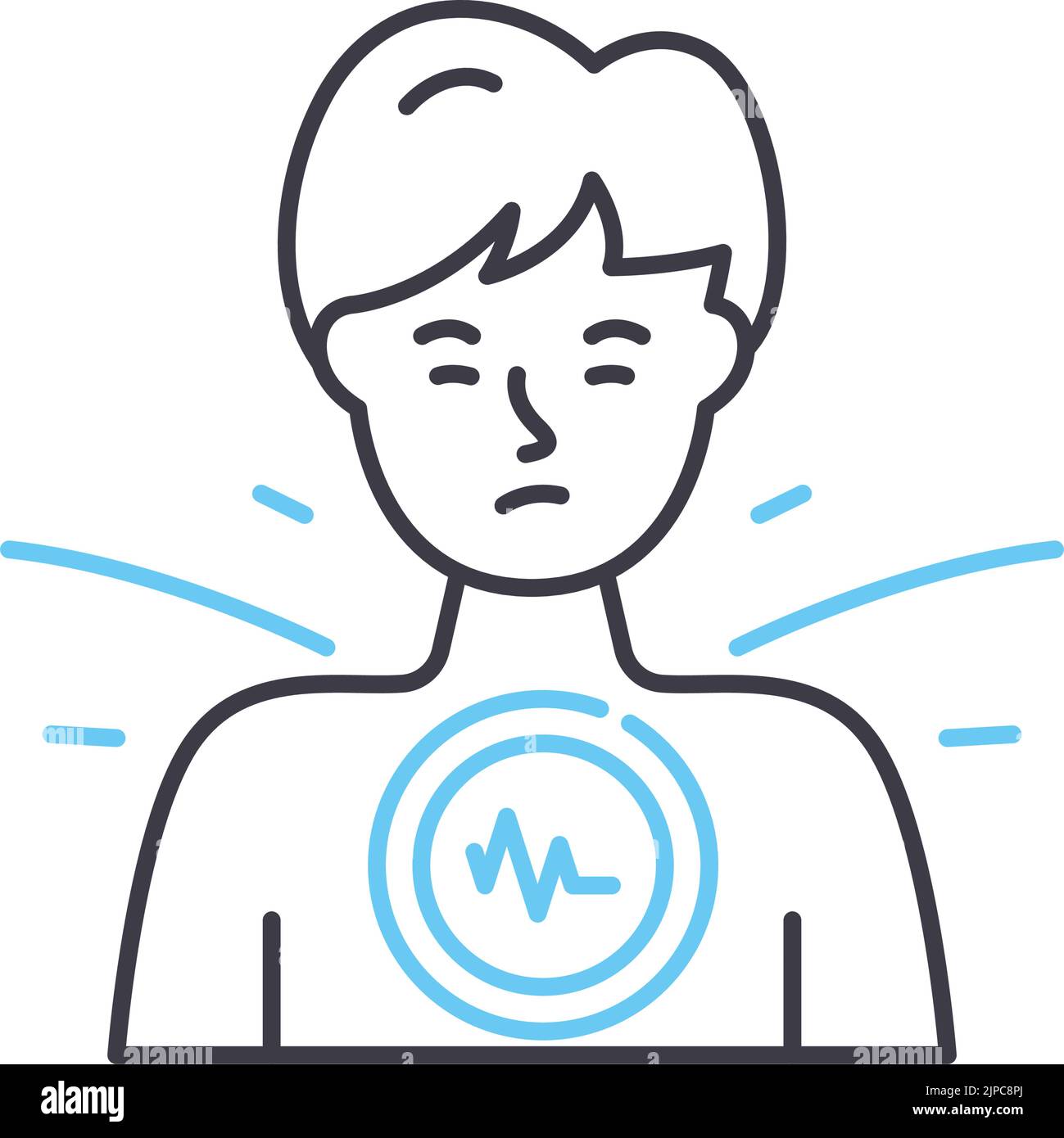 heaviness in the chest line icon, outline symbol, vector illustration