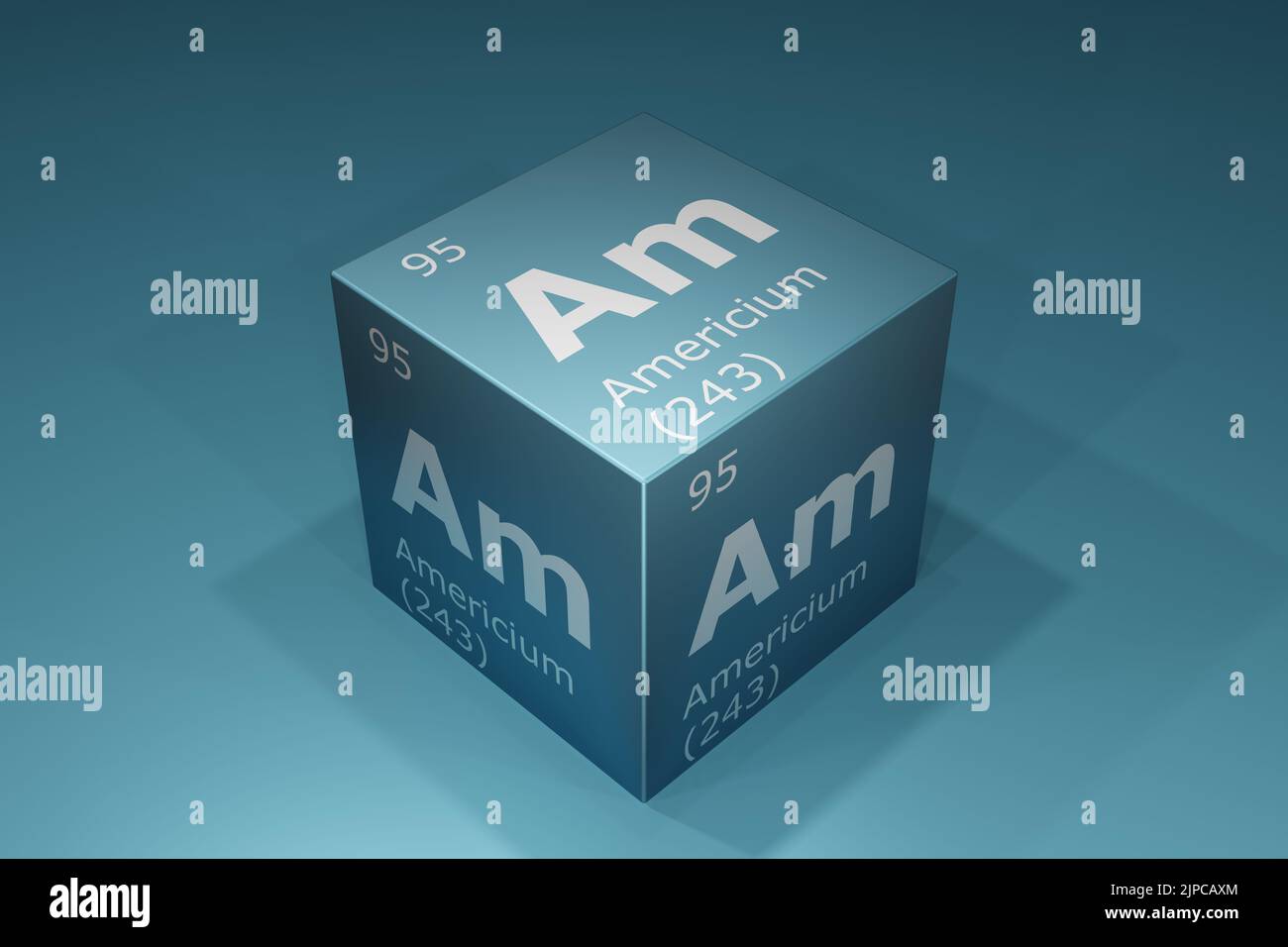Americium, 3D rendering of symbols of the elements of the periodic