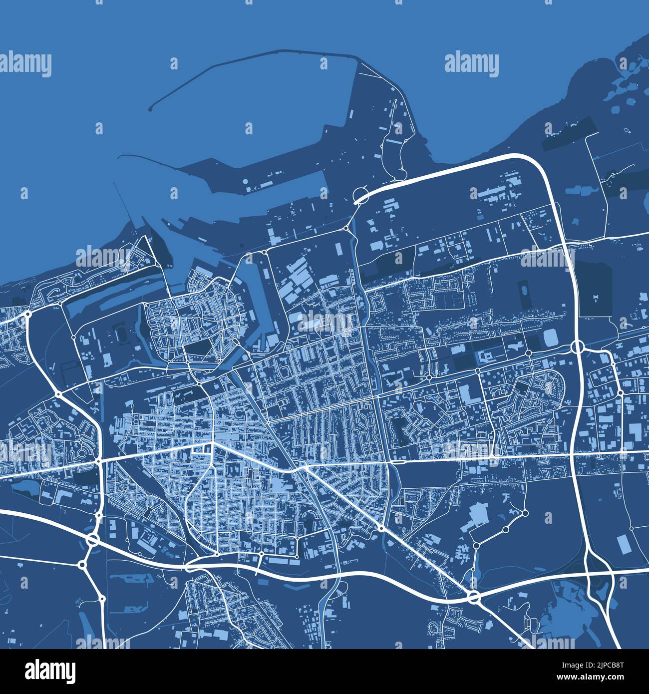 Detailed vector map poster of Calais city administrative area. Blue skyline panorama. Decorative