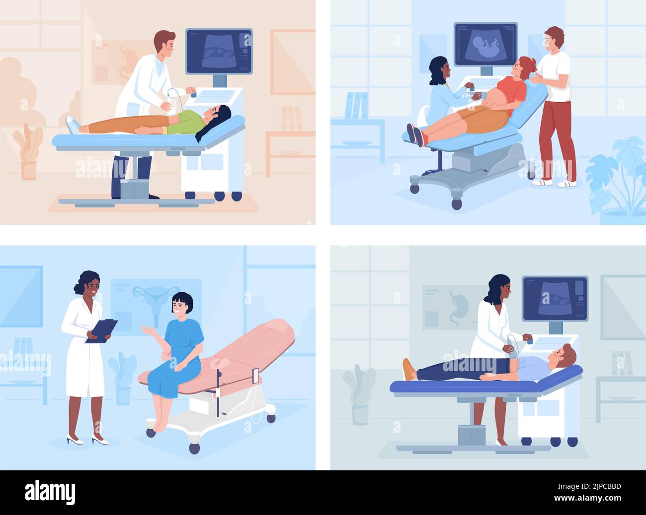 Medical examination and consultation flat color vector illustrations set Stock Vector