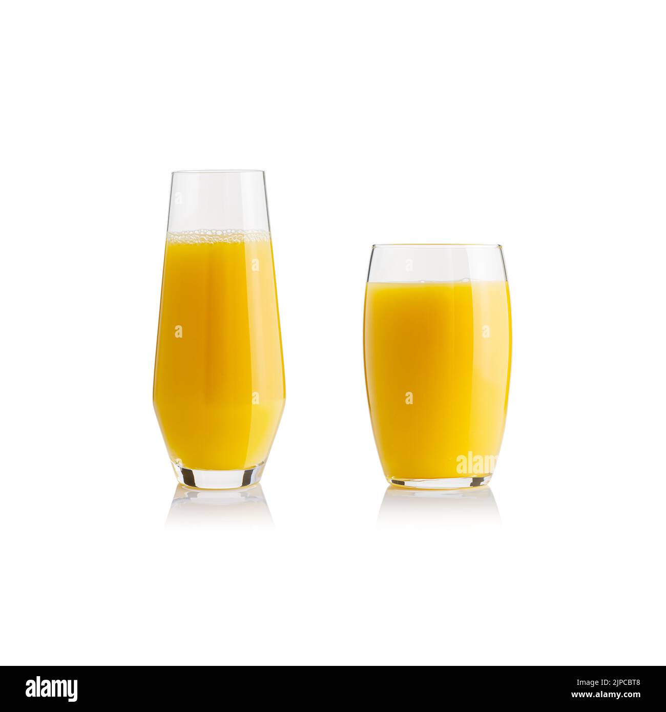 Collection of orange juice in different glasses . Separate clipping