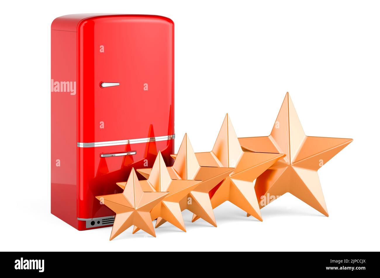 Retro fridge with five golden stars. Customer rating of refrigerators