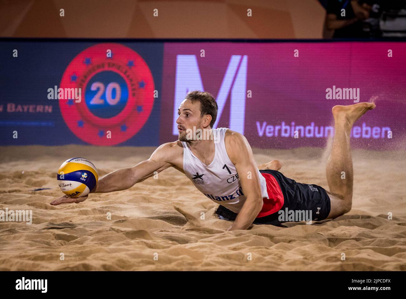 Ondrej Perusic (pictured), David Schweiner of Czech Republic and  Robin Sowa, Lukas Pfretzschner of Germany in action during the European Championship Stock Photo