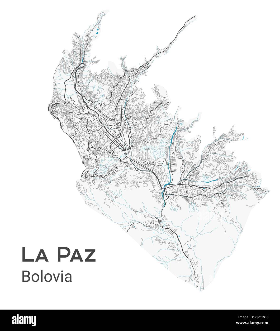 La Paz vector map. Detailed map of La Paz city administrative area. Cityscape panorama. Royalty