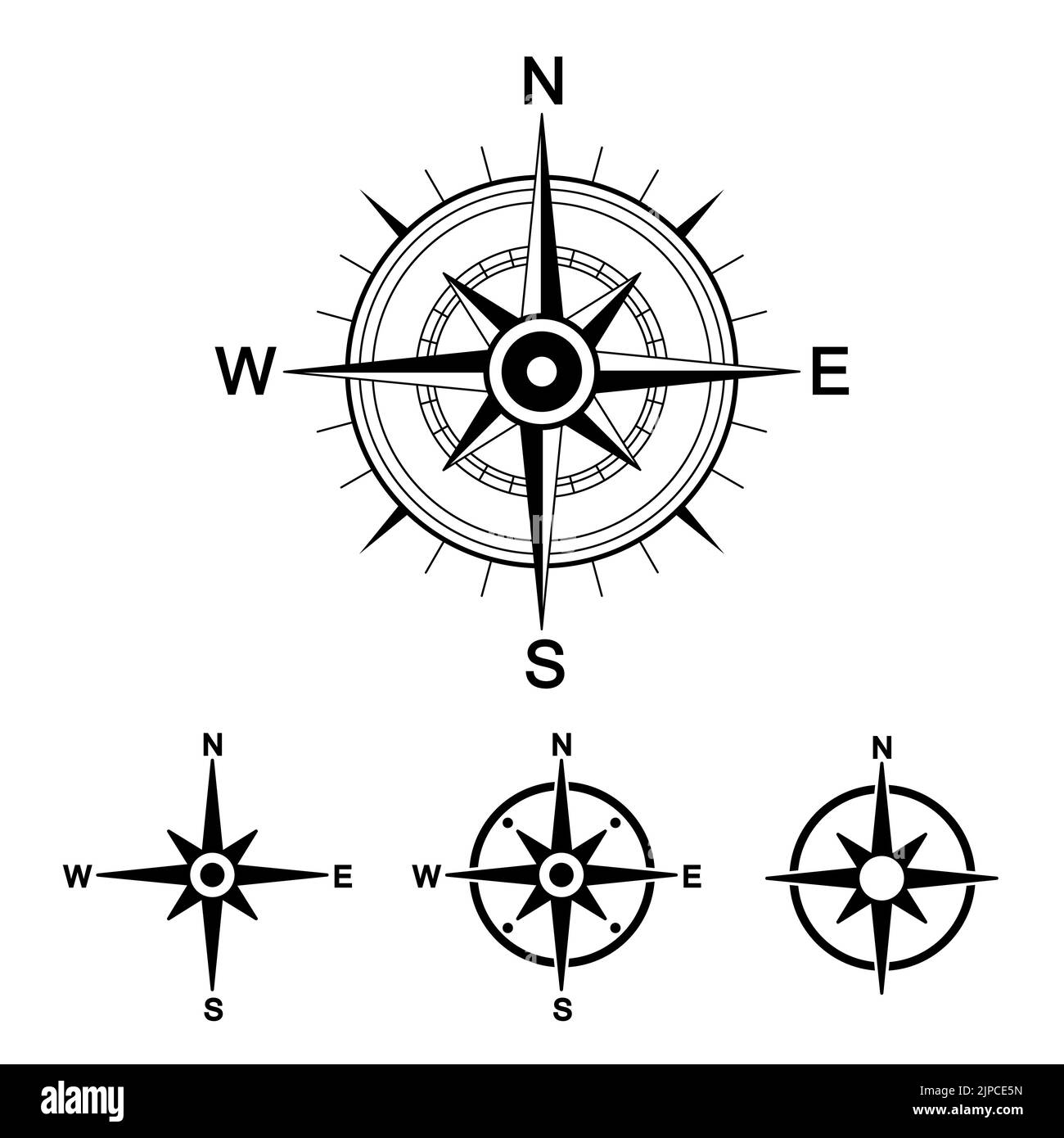 Wind Rose. Vector compass on an isolated background. Direction North, West, South, East. Vector symbol. Stock Vector