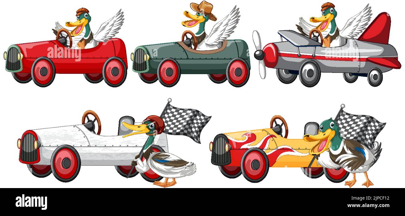 Soapbox derby race concept with ducks illustration Stock Vector Image ...