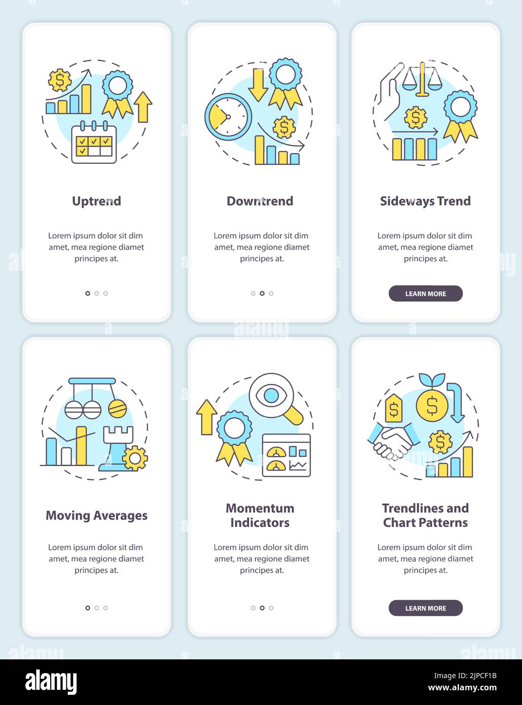 Types of trends onboarding mobile app screen set Stock Vector Image ...