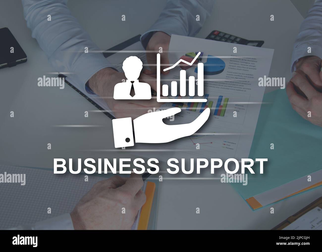 Business support concept illustrated by a picture on background Stock ...