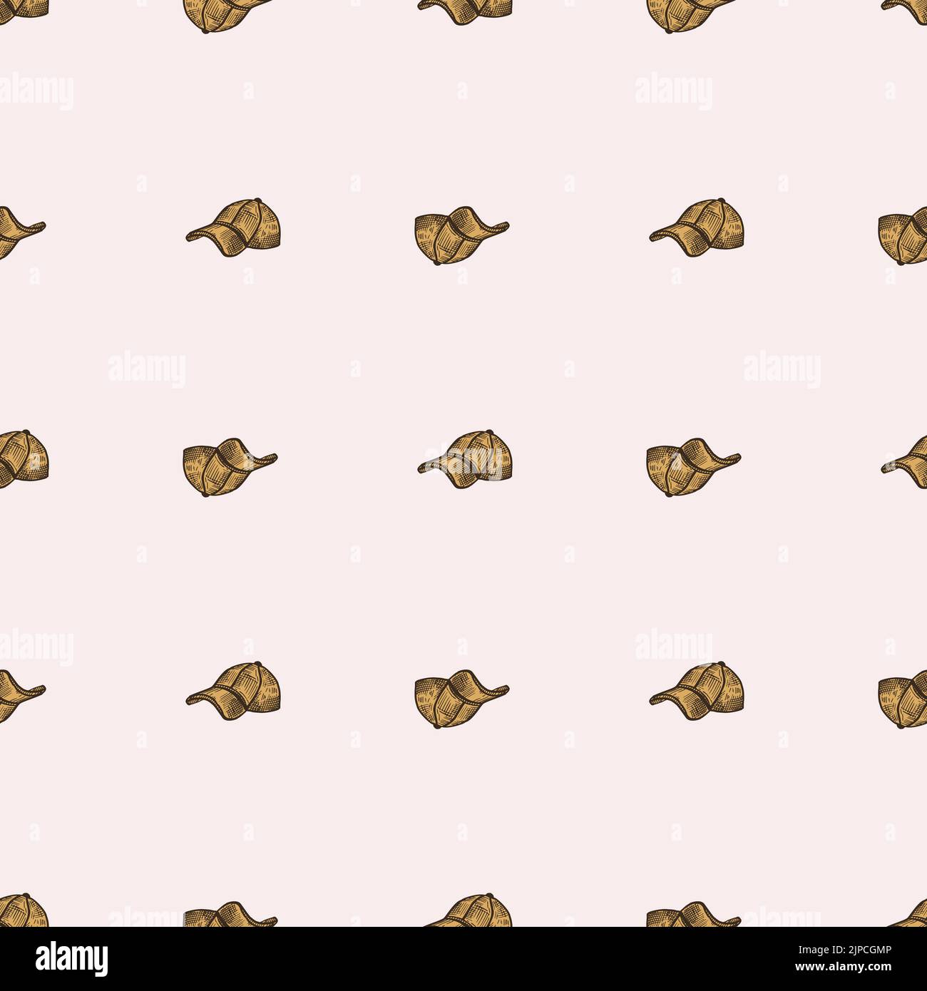 Baseball cap engraving seamless pattern. Casual modern headwear in hand