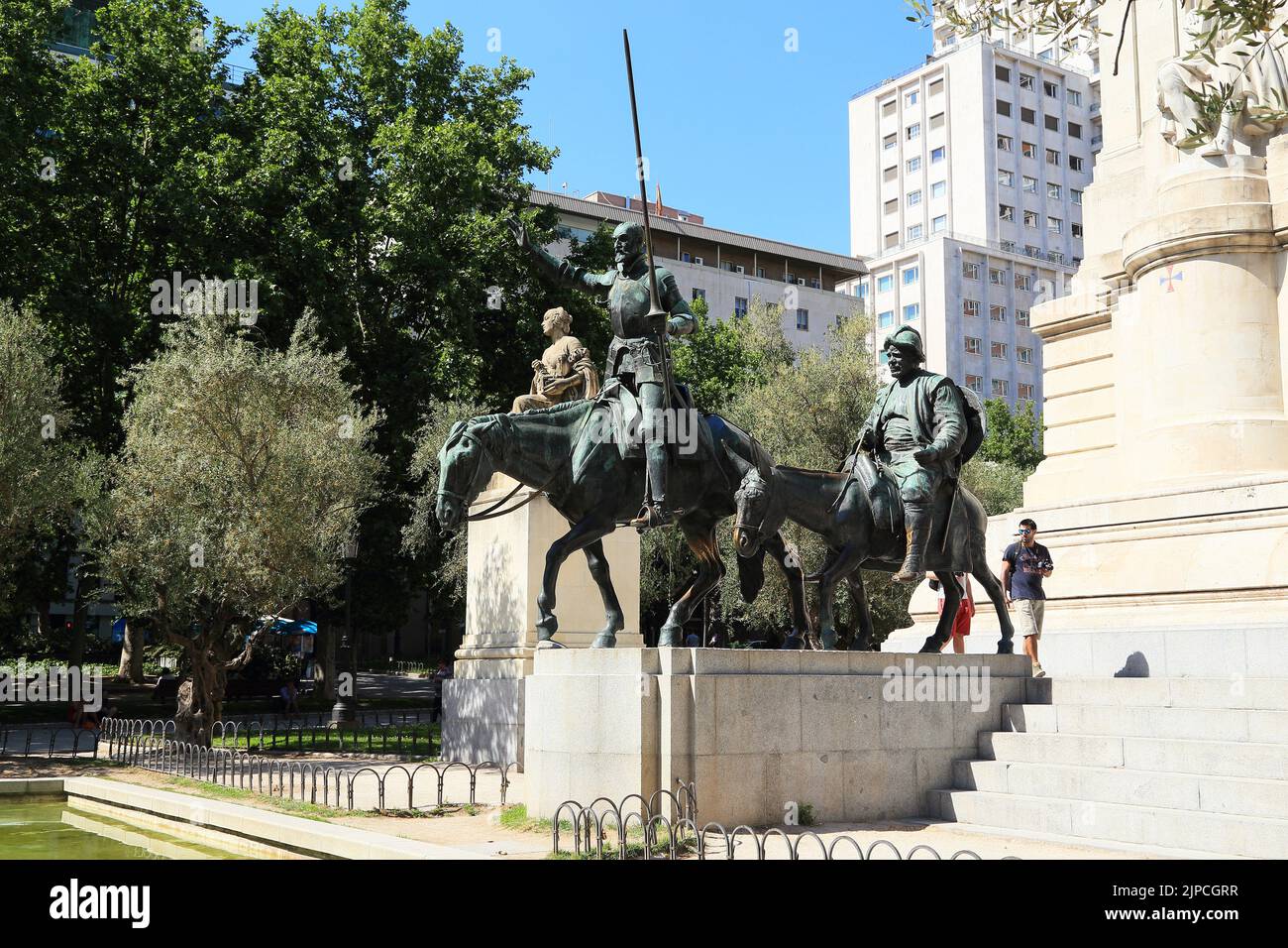 MADRID, SPAIN - MAY 24, 2017: There are sculptures to the famous literary characters Don Quixote and Sancho Panza. Stock Photo