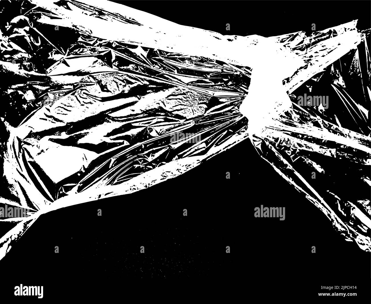 Black and white stretched plastic film. Urban vector grunge background