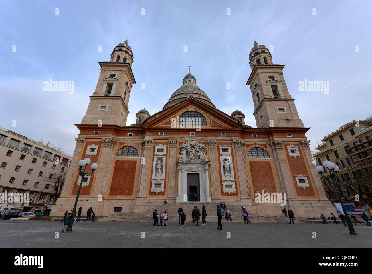 GENOA, ITALY, FEBRUARY 22, 2022 - View of the Basilica of Santa Maria Assunta in Carignano in Genoa, Italy. Stock Photo