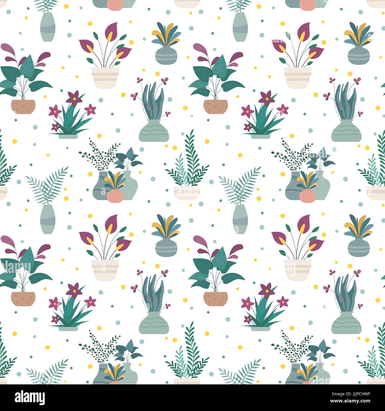 Trendy vector prints plants in flat style. home plants, seamless ...